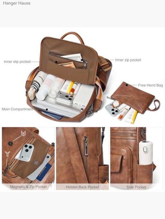 Faux Leather Fashion Backpack Purse Convertible Crossbody Shoulder Bag Laptop main image 4